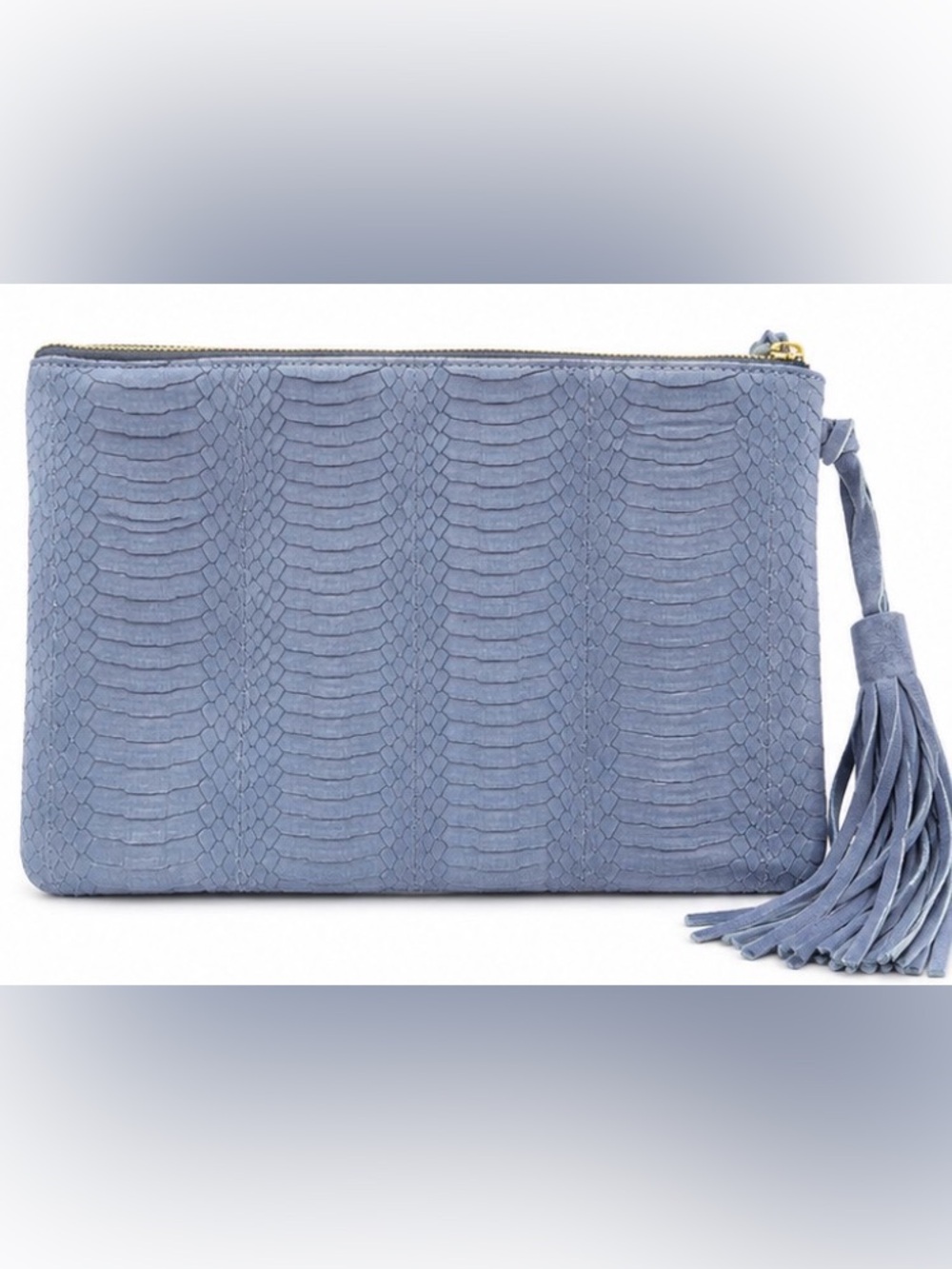 [Mara] Light Blue Genuine Leather Tassel Clutch | Soft Leather